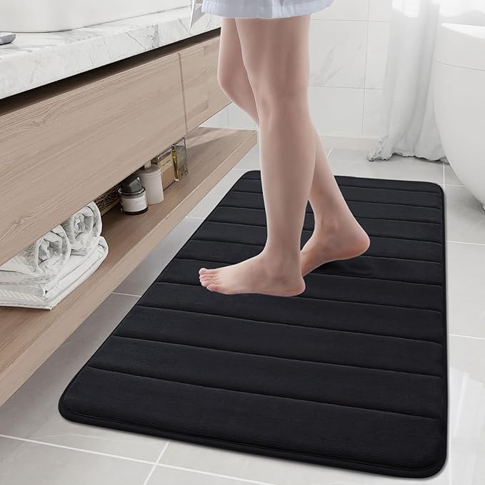 Buganda Memory Foam Bath Mat, 45" x 27", Ultra Soft and Non-Slip Bathroom Rugs, Water Absorbent and Machine Washable Bath Rug Runner for Bathroom, Shower, and Tub, Black