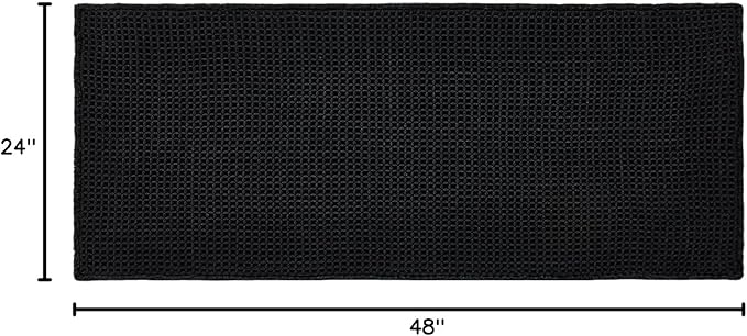 TYUU Black Bathroom Rug, Waffle Bath Mat Non Slip Washable Super Absorbent Quick Dry Boho Farmhouse Bathroom Decor, 48"x24" Black