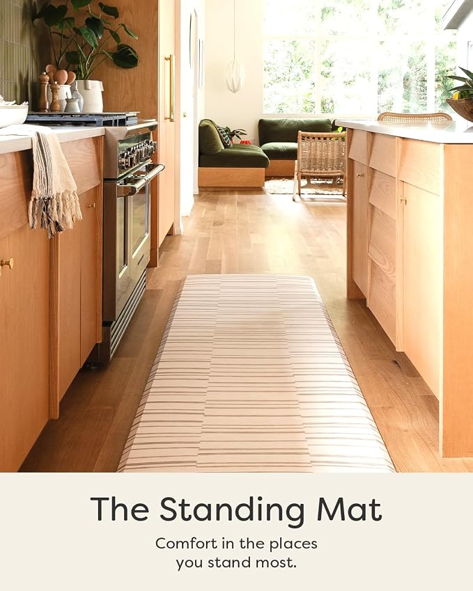 House of Noa Nama Standing Mat – Anti-Fatigue Kitchen Mats for Floor, Cushioned & Non-Slip Comfort Mat for Standing, Thick Foam Anti-Fatigue Mat for Kitchen & Workspaces, Nara Stripe Natural 22" x 72"