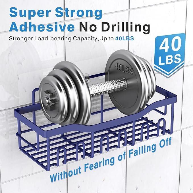 EUDELE 2 Pack Shower Caddy, Adhesive Organizer for Bathroom & Kitchen Storage, No Drilling, Rustproof Stainless Steel Shelf Organizer