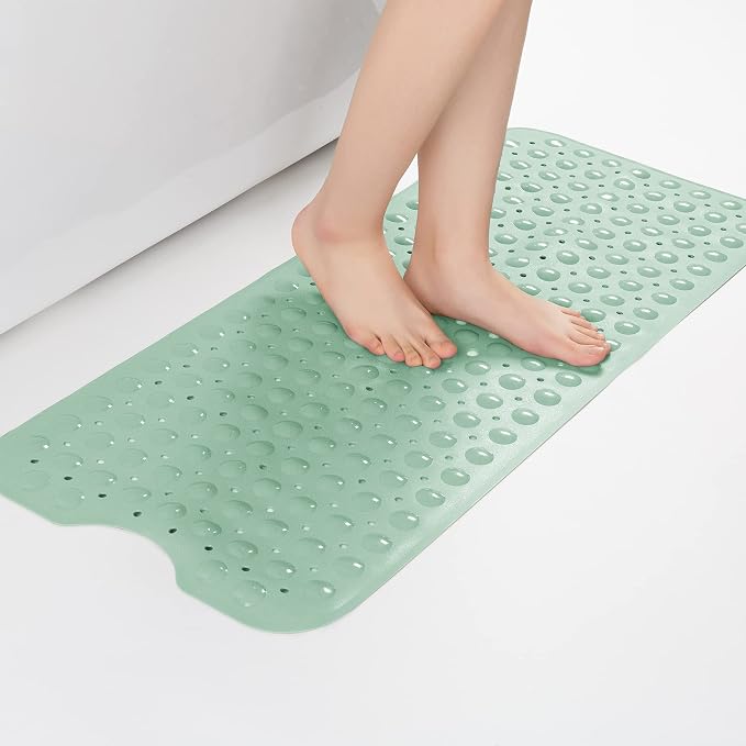 AmazerBath Shower Mat Non Slip 40 x 16 Inches, Shower Stall Mats with Suction Cups and Drain Holes, Non Slip Bath Mat for Tub for Elderly & Kids, Mint Green