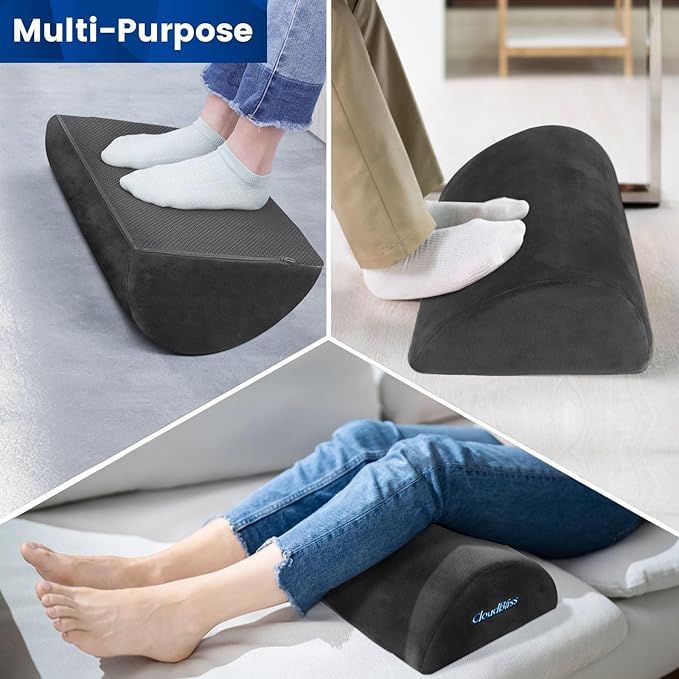 CloudBliss Foot Rest for Under Desk at Work,Office Desk Accessories with Soft Foam and Washable Removable Cover, Foot Stool for Office, Car, Home to Foot Support and Relax Ankles, Gray