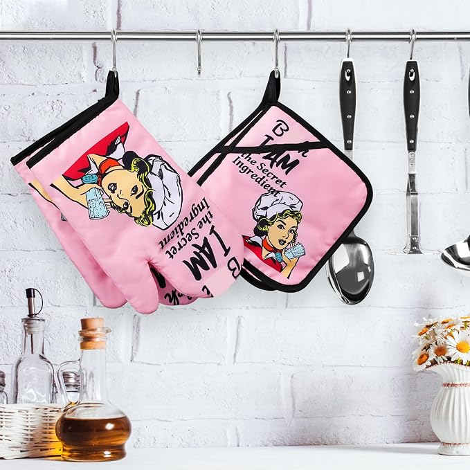 Funny Oven Mitts and Pot Holders Sets Cooking BBQ Non-Slip Quilting Grill Mitts Heat Resistant Housewarming Gifts I Am The Secret Ingredient