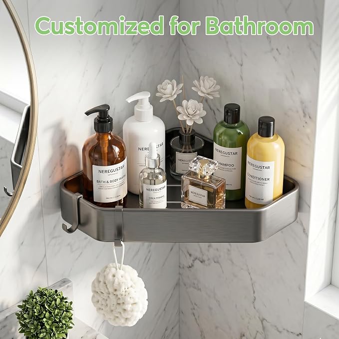 Shower Caddy Hanging,Never Rust Shower Organizer Hanging, Aluminum Shower Racks for Inside Shower with Hooks for Razor, Bathroom Organizers and Storage with Soap Holder, Grey