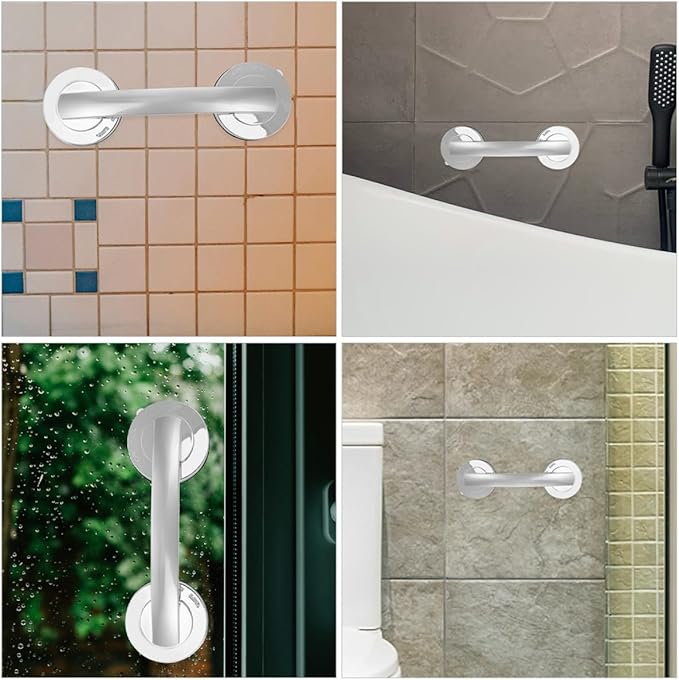 VICASKY Suction Cups 2pcs: Shower Grab Bars No Drilling Thickened Self-Adhesive Bathroom Safety Handles for Shower Bathtub Support Suitable for Seniors Elderly Heavy Duty Waterproof