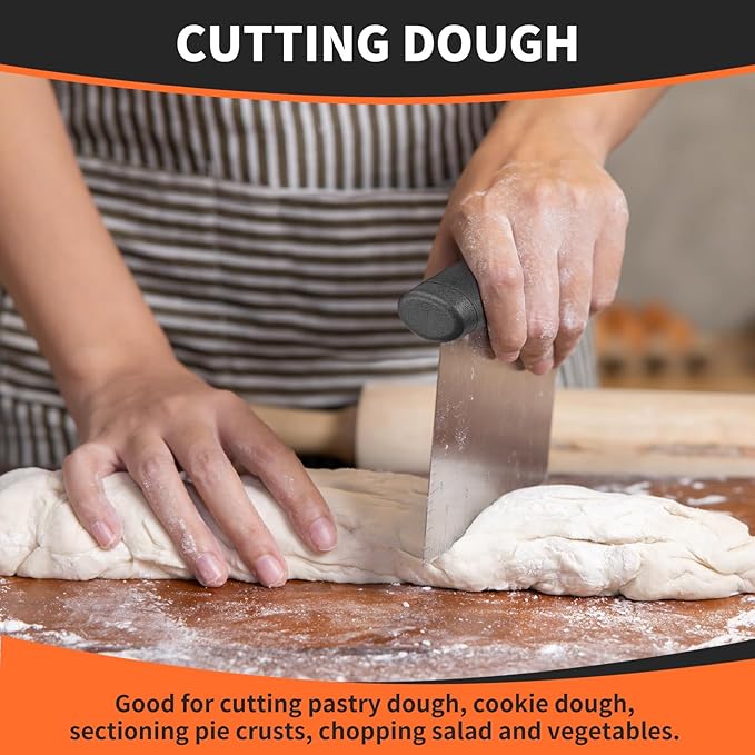 ALLTOP Bench Scraper & Chopper - Baking Essentials,Stainless Steel Blade Knife,Ideal Kitchen Tool for Home Baking and Meal Prep, Bread Making, Pasta,Pastry,Dough and Cake - Set of 2 Pack