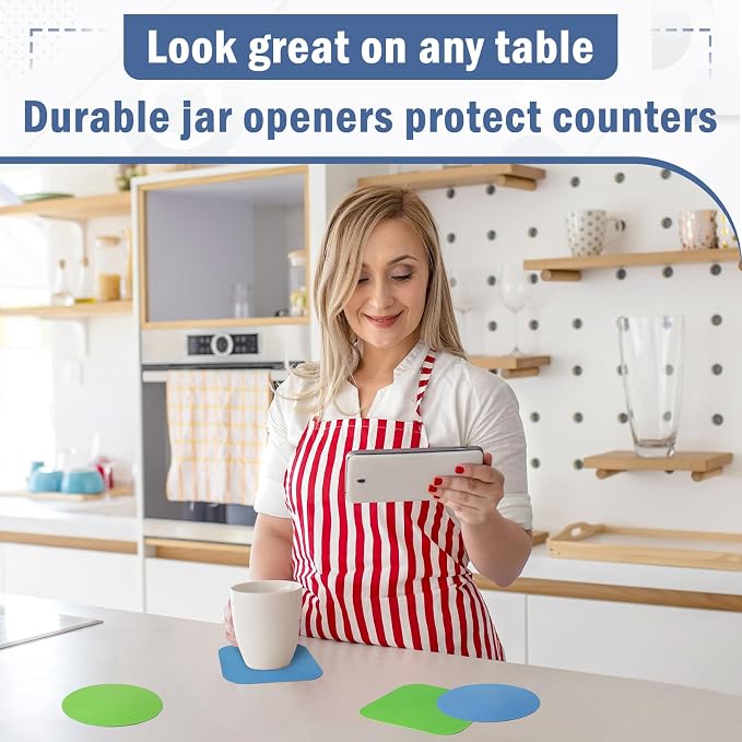 Aixoom Rubber Jar Opener Pads Set of 4, Round Heat-insulated Non-Slip Gripper Pads for Jars, Kitchen Tool for Easy Opening (Circle and Square)