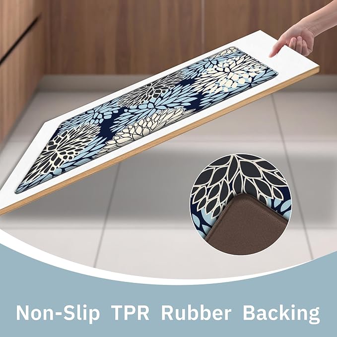Cushioned Anti-Fatigue Kitchen Mats for Floor – Non-Slip Waterproof Memory Foam Runner, Extra Wide & Long, Comfortable Standing Mat for Kitchen, Sink, Office, Laundry, Navy Blue