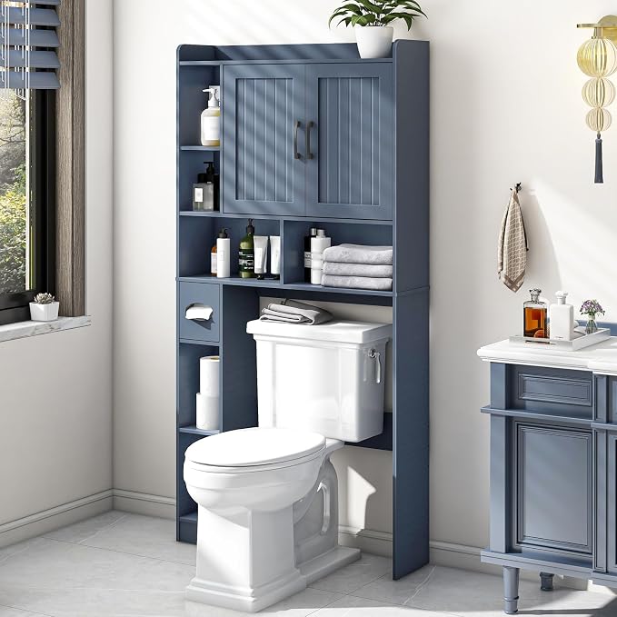 Vabches Over The Toilet Storage Cabinet, Farmhouse Storage Cabinet Over Toilet with Barn Door，Home Space-Saving Toilet Rack, for Bathroom, Restroom, Laundry