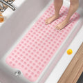 HITSLAM Bath Mat for Tub, Non Slip Bathtub Mat, 40 x 16 Inch Extra Long Bath Tub Mat, Machine Washable Bathroom Shower Mat with Suction Cups and Drain Holes, Soft on Feet, Clear Pink