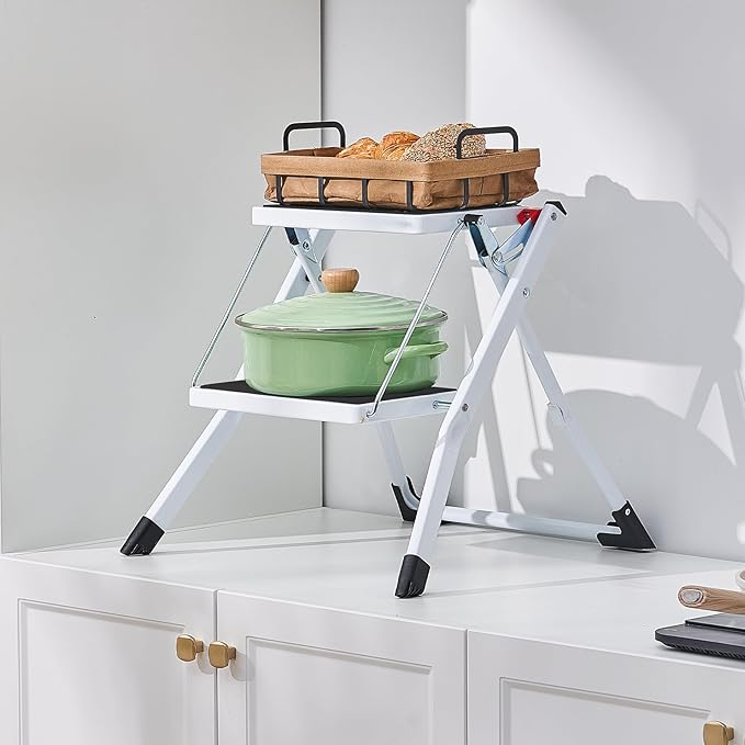 VEVOR Step Ladder 2-Step 330lbs Capacity, Ergonomic Folding Steel Step Stool with Wide Anti-Slip Pedal, Sturdy Step Stool for Adults Toddlers, Multi-Use for Household, Kitchen, Office, RVs