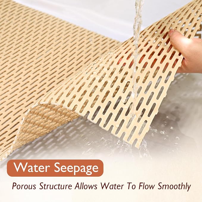 Extra Large Non-Slip Shower Mat, Fast-Dry PVC Bath Stall & Tub Mat, Drain-Hole Design,for Shower Stall Tub for Elderly/Kids，Non Slip Bathroom Safety Accessory，Beige 16"x24"