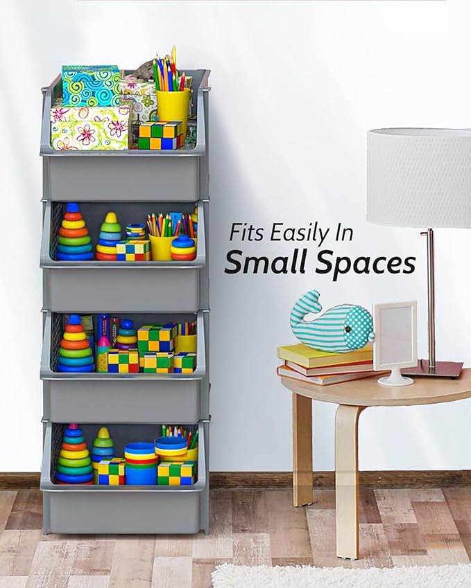 TidyFriend 4 Pack Stackable Storage Bins Open Front for Pantry Organizers and Storage, Pantry Storage for Food, Kitchen and Home Organization, Plastic Storage Bins, Dorm Room Essentials (Grey)