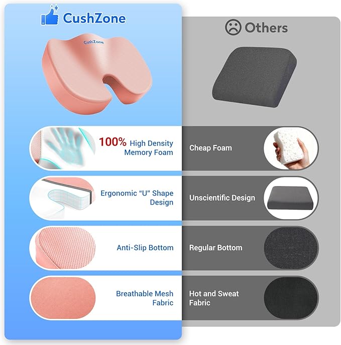 XXL Seat Cushion Office Car Seat Cushion, Memory Foam Cushion for Office Chair, Car Seat, Airplane, Bleacher Non-Slip Chair Pad (Pink