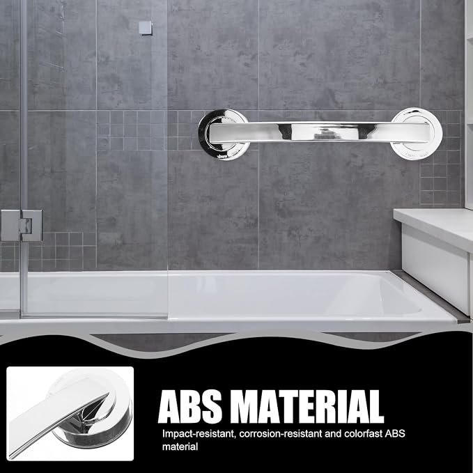 12 Inch Suction Cup Shower Handle Grab Bars for Bathtubs Showers Bathroom Safety Armrest for Seniors Children Elderly No Drilling Required Silver