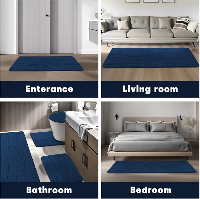 YIHOUSE Memory Foam Bathroom Rug Sets, Navy Blue, 5 Piece | Ultra Soft, Absorbent, Non-Slip, Machine Washable