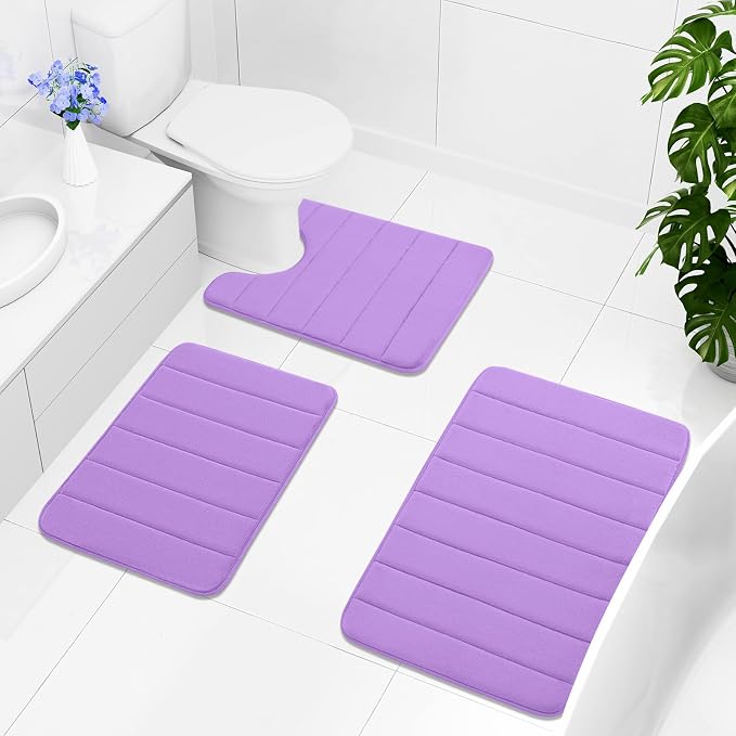 Buganda Memory Foam Bath Mat, 24" x 16", Ultra Soft and Non-Slip Bathroom Rugs, Water Absorbent and Machine Washable Bath Rug for Bathroom, Shower, and Tub, Lavender