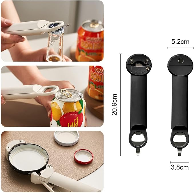 Multifunctional Retractable Bottle Opener - Adjustable Multifunctional Can Opener Jar Lid Gripper - 2025 New Jar Opener Bottle Opener for Weak Hands, Senior Arthritis (Black)