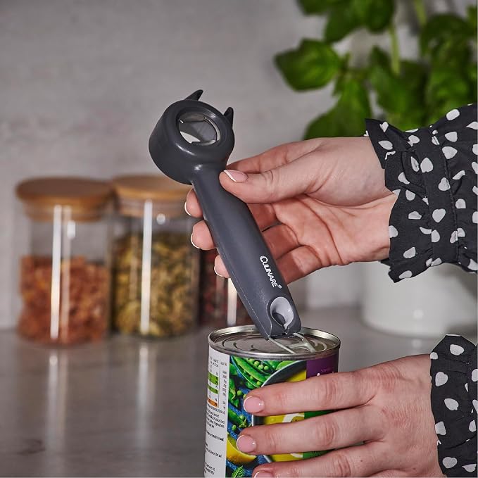 Culinare 5-in-1 Opener – Multi-Function Tool for Opening Jars, Cans, Bottles, Ring Pulls & Twist Caps – Ergonomic Handle for Comfort & Control – Dishwasher Safe, Grey – Ideal for All Kitchen Tasks