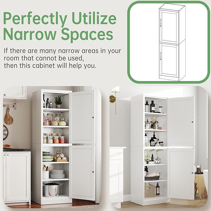 Ckzbx Metal Locker Tall Narrow Storage Cabinet, 67" H Locking Tool File Cabinets Snack Locker Organizer for School Classroom,Bedroom,Gym Home Office,Entryway and Hallway (20" W 2Door White)