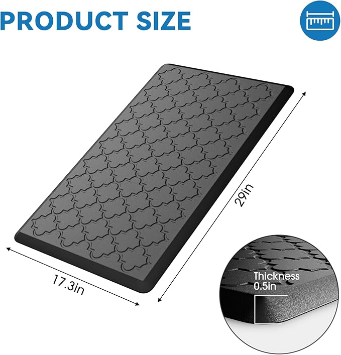Kitchen Mat Cushioned Anti Fatigue for Floor, Non-Slip Waterproof Comfort Rug for Kitchen Sink, Standing Desk & Laundry, 17.3"x29", Black