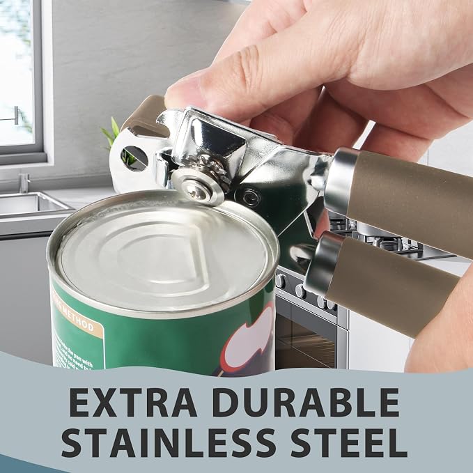 Safring Can Opener Manual, Heavy Duty Handheld Strong Can Opener with Soft Touch Handle, Sharp Blade Smooth Edge, Can Openers with Multifunctional Bottle Opener, Coffee