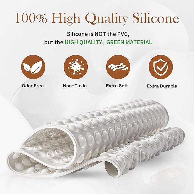Bathtub Mat 27x15 Non Slip - White Silicone Pop It Bath Mat for Tub, Soft Cushioned Shower Mat with Strong Suction Cups, Small Oval for Inside Bathroom, White