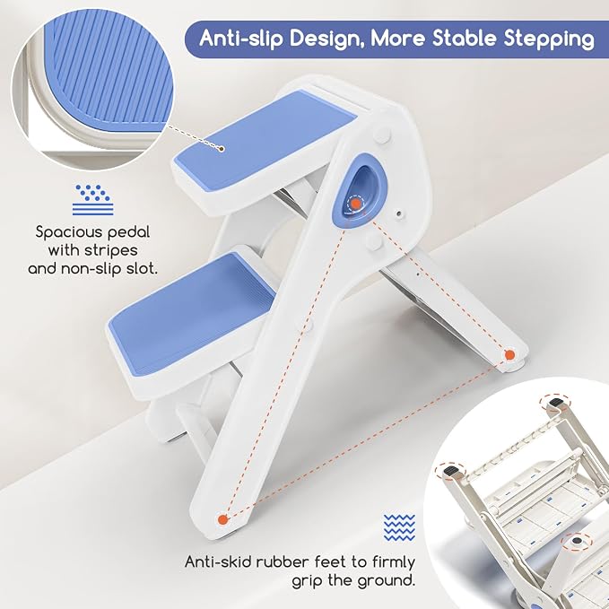 MoreFeel Foldable Toddler Step Stool for Bathroom Sink - 2-Step Kids Stool for Potty Training, Kitchen Counter & Bedroom, Sturdy Non-Slip Child Safety Stool Helper