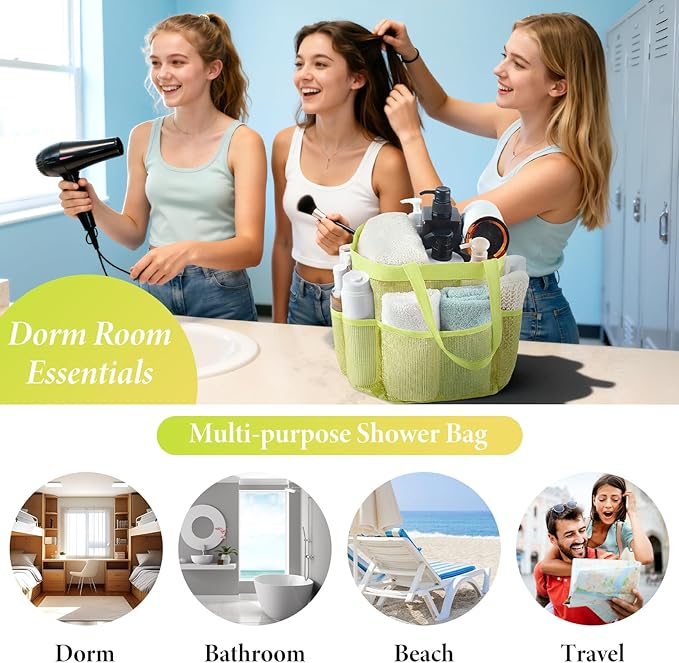 Attmu Mesh Shower Caddy Portable, Quick Dry Hanging Shower Tote Bag for College Dorm Room Essentials, Large Capacity Caddy Dorm for Bathroom Gym Swimming