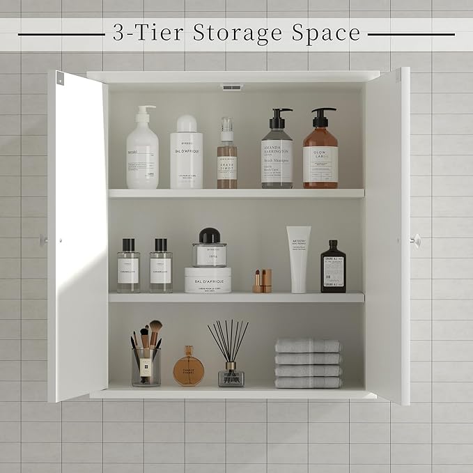 Shintenchi Bathroom Wall Medicine Cabinet with 2 Door, Bathroom Storage Organizer Over The Toilet,Space Saving Storage with 3-Tier Shelves,Solid White