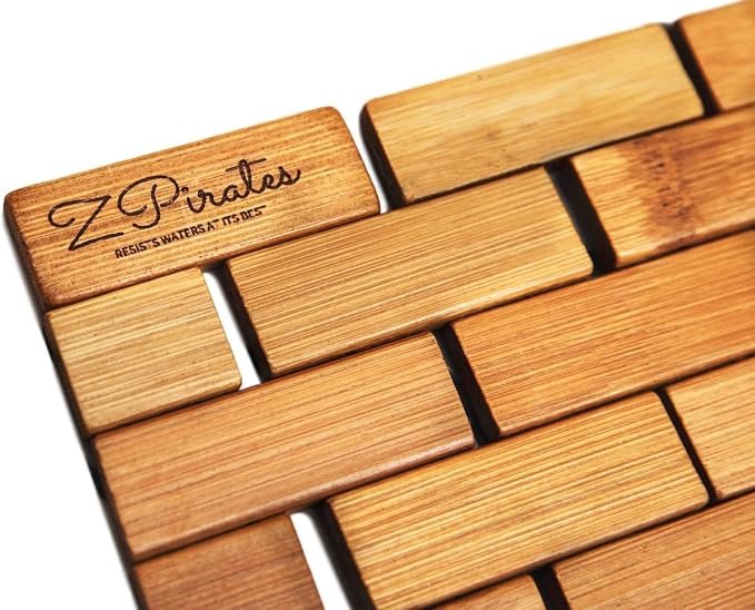 Bamboo Bath Mat - Foldable Wooden Bathmat - Accessories for Bathroom Sauna Spa Tub Step and Floor - 24 x 16 x 0.4 Inches [LxWxH] - Modern Farmhouse Decor Design