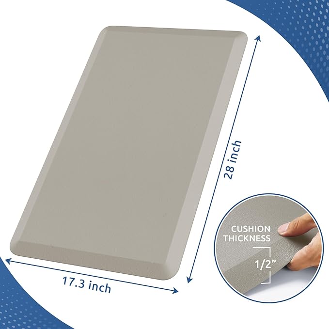 KitchenClouds Kitchen Mat Cushioned Anti Fatigue Rug 17.3"x28" Water Resistant Non Slip Standing Desk Mat Comfort Floor Mats for Kitchen House Sink Office (Khaki)