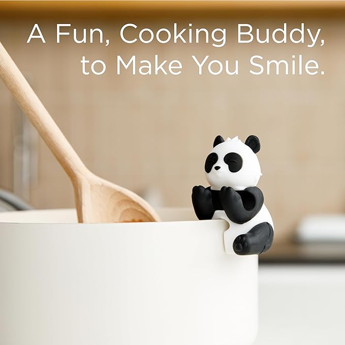Panda Spoon Rest for Stove Top – Silicone Pot Clip Utensil Holder & Lid Lifter – Funny Kitchen Gadget, Unique Panda Bear Gifts for Women – 1.75" x 2.75"