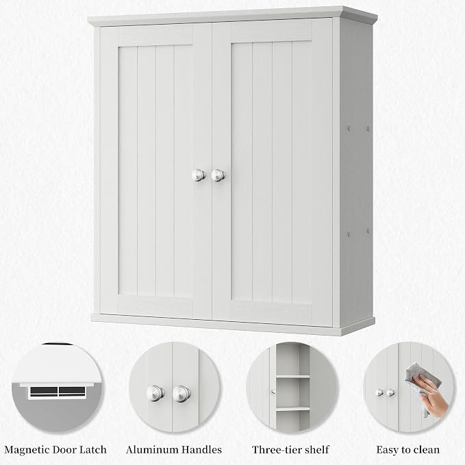 Shintenchi Bathroom Wall Medicine Cabinet with 2 Door, Bathroom Storage Organizer Over The Toilet,Space Saving Storage with 3-Tier Shelves,White
