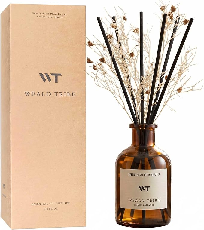 WEALD TRIBE Flower Reed Diffuser Set Clean White Linen Scent for Bathroom Air Fresheners | 4.0 fl oz Essential Oils with Sticks Home Fragrance Defusers | House Bedroom Office Shelf Decor & Gift