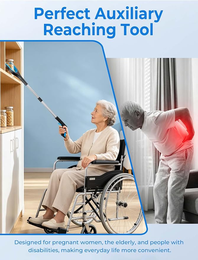 32" Grabber Reacher Tools, 2 Pack Upgraded Strong Foldable Reacher Grabber Heavy Duty Pickup Tool, 4" Wide Claw Opening & 360° Rotating Jaw & Magnet Lightweight Grabber Tool for Senior Patient