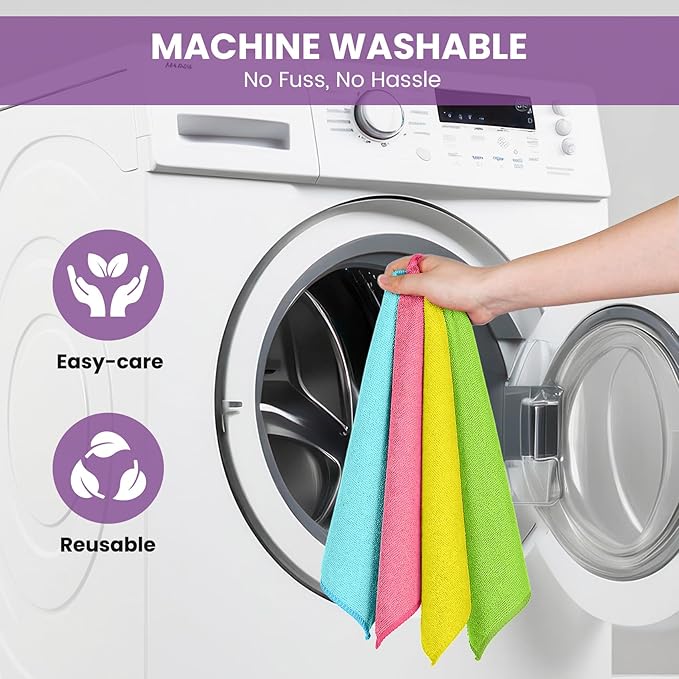 12 Pack Microfiber Cleaning Cloth, 4 Assorted Colors Cleaning Rags for Housekeeping, Colorful Reusable Microfiber Towels for Car, Kitchen, Bathroom and Household Cleaning Supplies, 11.8"X11.8"