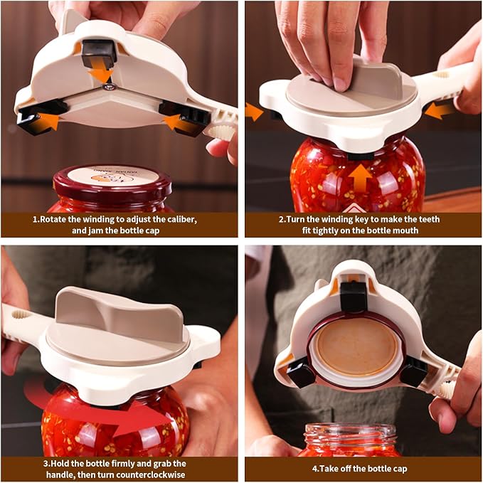 Adjustable Stainless Steel 4-in-1 Jar Opener, Multi-Functional Retractable Bottle Opener with Ergonomic Non-Slip Handle Grip, Easy Twist Kitchen Tool