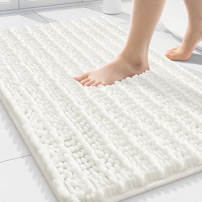 Smiry Bathroom Rugs Mat 30x20, Extra Soft Absorbent Chenille Bath Rugs, Non Slip Rubber Backing Machine Washable Quick Dry Bath Mats for Bathroom Floor, Tub, Shower, Home Decor Accessories, Ivory