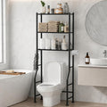 GloTika 3-Tier Over Toilet Storage with Anti-Tilt Safety System - 150lb Total Capacity Metal Bathroom Shelves Including Paper Holder & 4 Hooks, Space Saving Above Commode Organizer (64" H, Black)