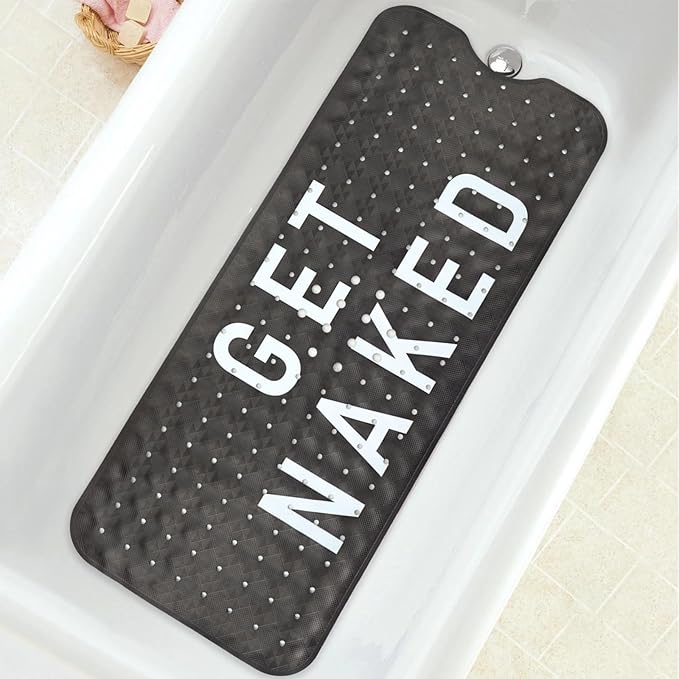 Bathtub Mat Non Slip, Get Naked Extra Long Bath tub Mat Shower Floor Mat with Suction Cups and Drain Holes for Adults Kids Elderly 40 X 16 Inch