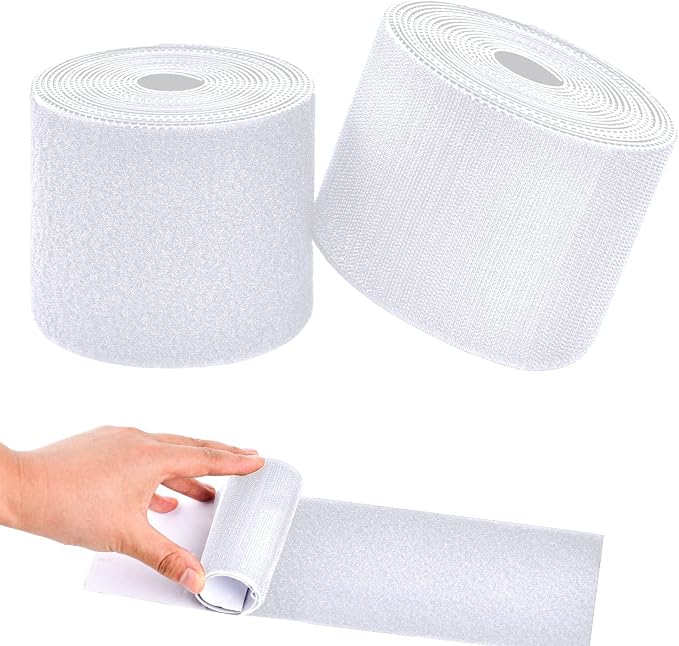 4 Inch x 18 Feet White Hook and Loop Tape with Adhesive, Nylon Heavy Duty Hook and Loop Tape Strips, Non Slip Rug Grippers, Wall Adhesive Strips, Keep Couch Cushions from Sliding - White