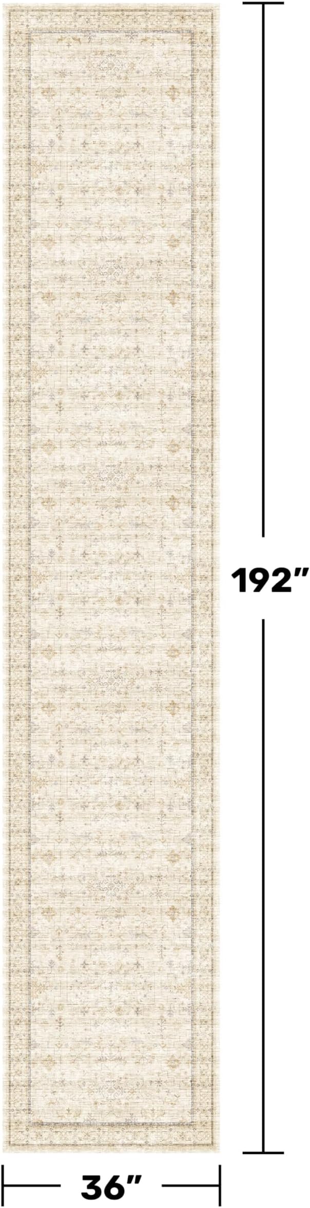 Light Beige 3x16 Long Hallway Runner Rug, Non Slip Farmhouse Kitchen Rugs, Geometric Floral Modern Entryway Floor Mats, Washable Non-Slip Stain Resistant Low Pile Throw Rug Indoor Door Mat