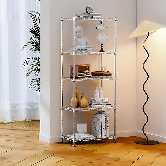 IZEUK 5-Tier Chrome Metal Storage Shelves, Adjustable Wire Shelving Unit for Kitchen, Bathroom, Pantry, Office, Garage, Organizer Wire Rack, 1250 lbs, 13.7" D x 23.6" W x 63" H