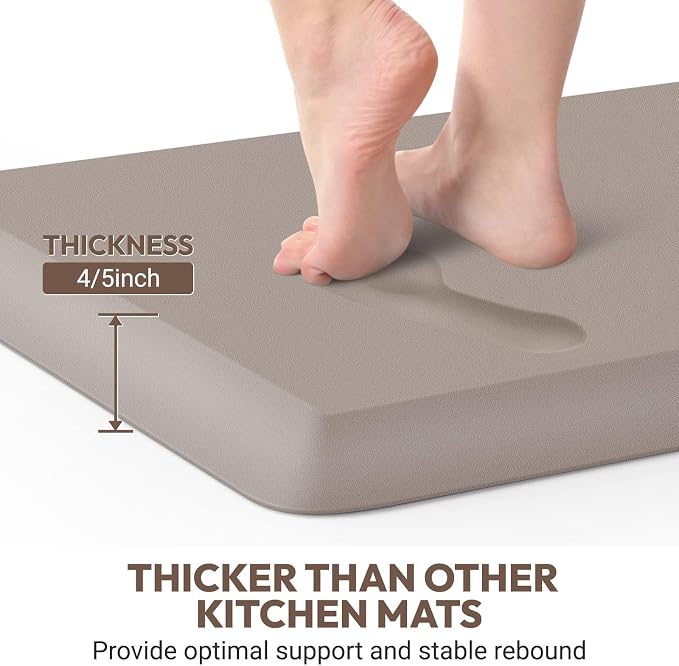 4/5 Inch Thick Kitchen Mat - Cushioned Anti Fatigue Mats for Kitchen Floor - Easy to Clean, Waterproof, Non-Slip Kitchen Rug for Sink, Office, Kitchen (17''x24'' Brown)
