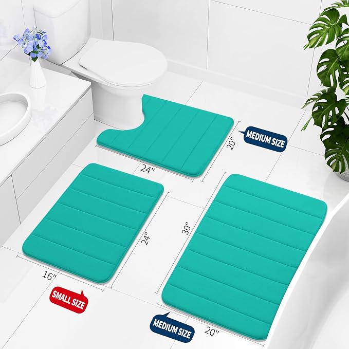 Buganda Memory Foam Bath Mat, 47" x 24", Ultra Soft and Non-Slip Bathroom Rugs, Water Absorbent and Machine Washable Bath Rug Runner for Bathroom, Shower, and Tub, Teal