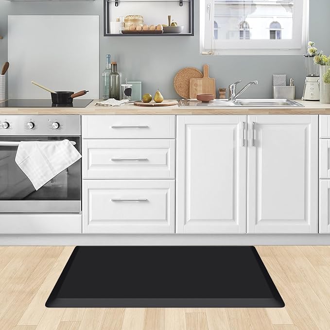 KitchenClouds Kitchen Mat Cushioned Anti Fatigue Rug 20"x32" Water Resistant, Non Slip, Standing and Comfort Desk/Floor Mats for House Sink Office (Black,0.8inch)