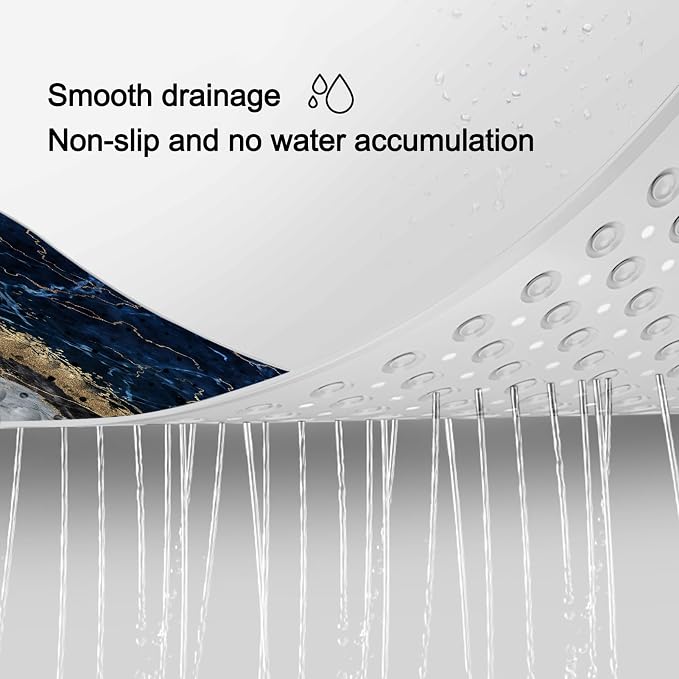 LNOND Marble Bath Tub Mat Non Slip, Extra Long 40 X 16 Inch Anti Slip Mat for Bathtub, Black White Gold Marble Shower Mat with Drain Holes and Suction Cups, Machine Washable