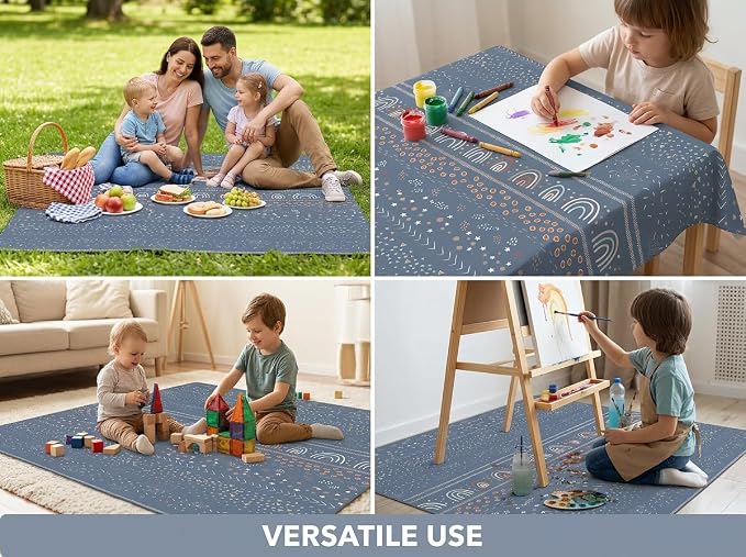 Splat Mat for Under High Chair/Arts/Crafts, WOMUMON 51" Waterproof Spill Mat Washable Non-Slip Floor Protector Splash Mat, Messy Mat and Table Cloth