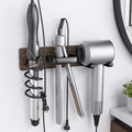 Tindbea Hair Dryer Holder Wall Mount Aluminum Alloy Hot Tools Organizer | Walnut Matte Black